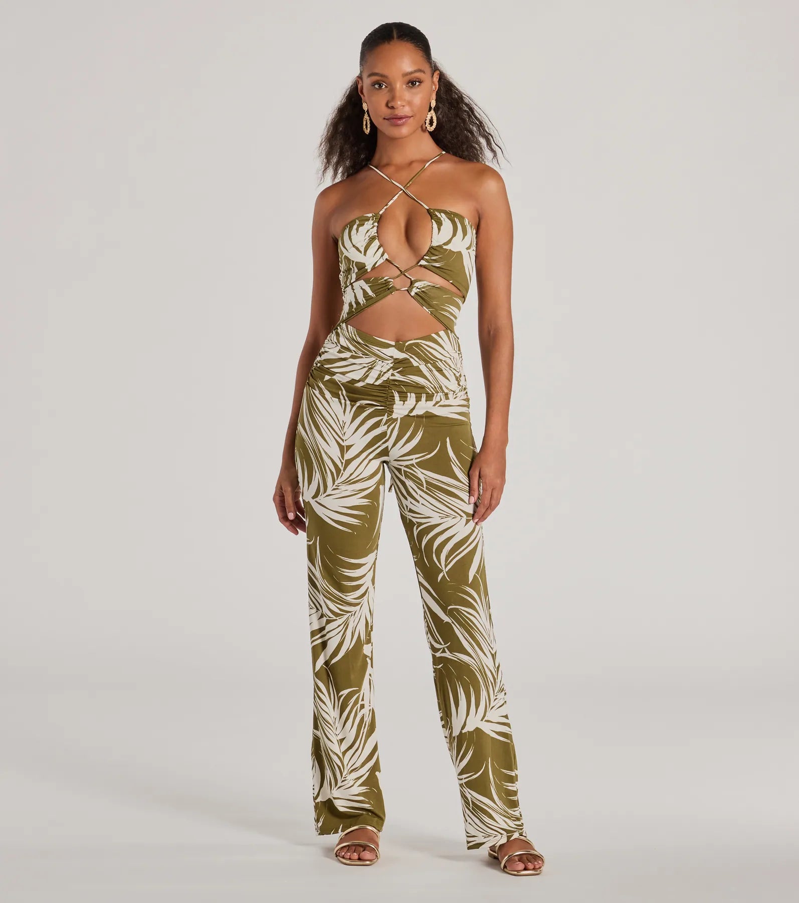 Jet-Set to Paradise Strappy Cutout Tropical Knit Jumpsuit